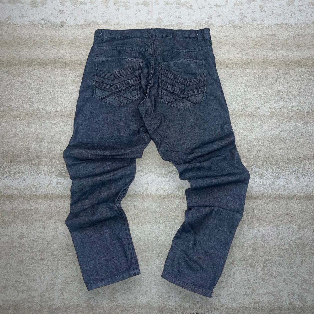 Vintage Y2K Qruel Skater Jeans 34x34 Straight Leg Metallic Blue Wash Denim Rap